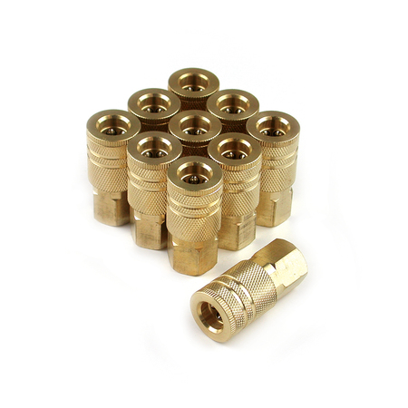 Primefit 6-Ball Industrial Brass Coupler 1/4"x1/4" F NPT, 10PCS IC1414FB6-B10-P